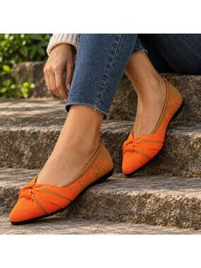 Twisted Knot Pointed Toe Speckle Knit Ballet Flats Ombre Breathable Slip-On Shoe